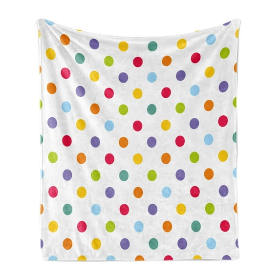 Geometric Soft Flannel Fleece Blanket, Vintage Polka Dots Pastel Colors on Blank Background Cheerful Desing Illustration, Cozy Plush for Indoor and Outdoor Use, 50" x 60", Multicolor, by Ambesonne