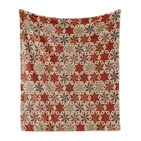 Geometric Soft Flannel Fleece Throw Blanket, Abstract Anise Stars Pattern in Warm Retro Colors with Dots Geometric Design, Cozy Plush for Indoor and Outdoor Use, 50" x 70", Multicolor, by Ambesonne