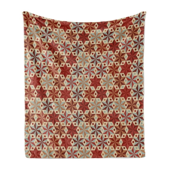 Geometric Soft Flannel Fleece Throw Blanket, Abstract Anise Stars Pattern in Warm Retro Colors with Dots Geometric Design, Cozy Plush for Indoor and Outdoor Use, 60" x 80", Multicolor, by Ambesonne