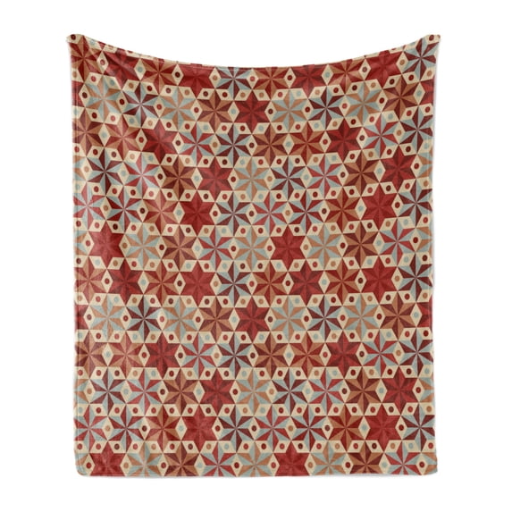 Geometric Soft Flannel Fleece Throw Blanket, Abstract Anise Stars Pattern in Warm Retro Colors with Dots Geometric Design, Cozy Plush for Indoor and Outdoor Use, 70" x 90", Multicolor, by Ambesonne