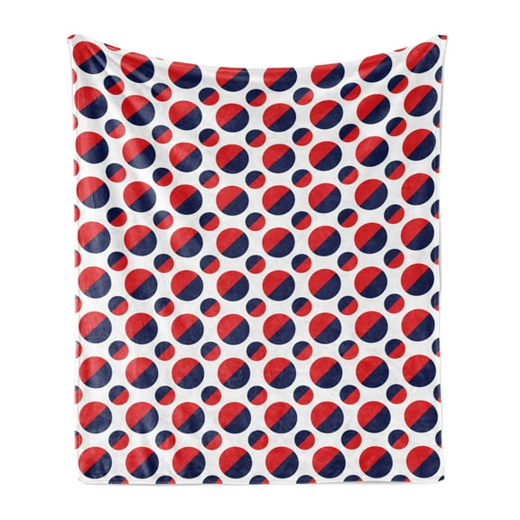 Geometric Soft Flannel Fleece Throw Blanket, Abstract Colorful with Half Circles Rounds Artwork Image, Cozy Plush for Indoor and Outdoor Use, 50" x 70", Navy Blue Red and White, by Ambesonne