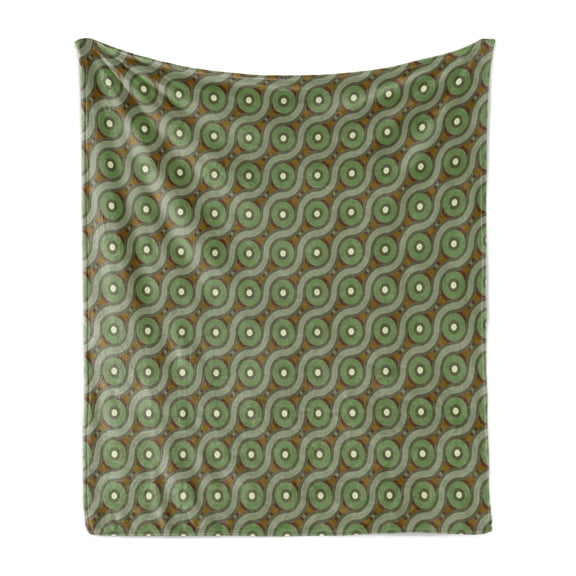 Geometric Soft Flannel Fleece Throw Blanket, Abstract Crisscrossing Wavy Linked Lines Circles Round Pixel Art, Cozy Plush for Indoor and Outdoor Use, 50" x 60", Fern Green Reseda, by Ambesonne