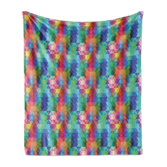 Geometric Soft Flannel Fleece Throw Blanket, Abstract Gradient Hipster Modern Digital Triangles Futuristic Illustration, Cozy Plush for Indoor and Outdoor Use, 70" x 90", Multicolor, by Ambesonne
