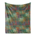 thumbnail image 1 of Geometric Soft Flannel Fleece Throw Blanket, Abstract Grunge Pattern with Folk Rainbow Ornament Squares Distressed Backdrop, Cozy Plush for Indoor and Outdoor Use, 50" x 70", Multicolor, by Ambesonne, 1 of 5