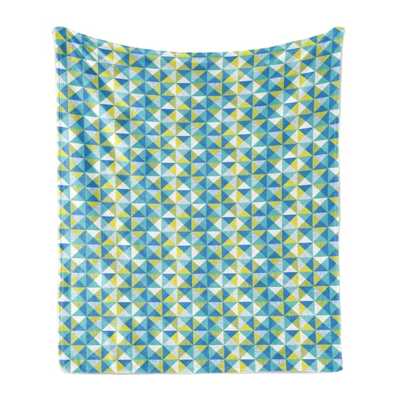 Geometric Soft Flannel Fleece Throw Blanket, Abstract Interpretation of Square Inner Dots and Lines Rectangle Hipster, Cozy Plush for Indoor and Outdoor Use, 50" x 70", Yellow Turquoise, by Ambesonne