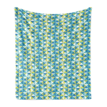 Geometric Soft Flannel Fleece Throw Blanket, Abstract Interpretation of Square Inner Dots and Lines Rectangle Hipster, Cozy Plush for Indoor and Outdoor Use, 60" x 80", Yellow Turquoise, by Ambesonne