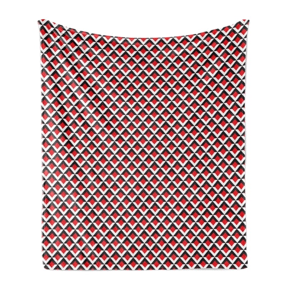 Geometric Soft Flannel Fleece Throw Blanket, Abstract Relief Pattern Vibrant Colored Checkered Mosaic Grid Print, Cozy Plush for Indoor and Outdoor Use, 50" x 70", Vermilion Black White, by Ambesonne