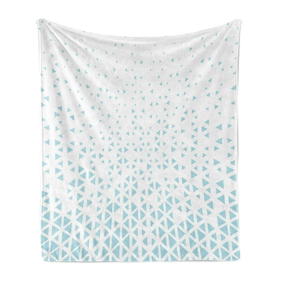 Geometric Soft Flannel Fleece Throw Blanket, Abstract Soft Toned Triangles Hipster Fashion Boho Minimalist Design, Cozy Plush for Indoor and Outdoor Use, 70" x 90", Pale Blue and White, by Ambesonne