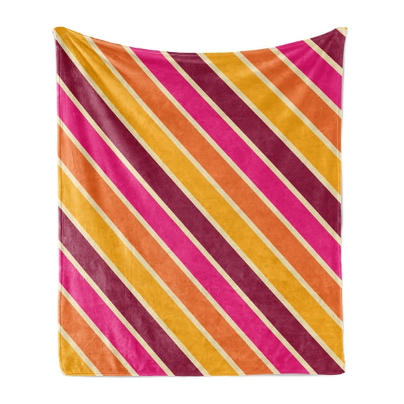 Geometric Soft Flannel Fleece Throw Blanket, Angled Diagonal Stripes with Retro Design Colorful Sixties Style Composition, Cozy Plush for Indoor and Outdoor Use, 50" x 60", Multicolor, by Ambesonne
