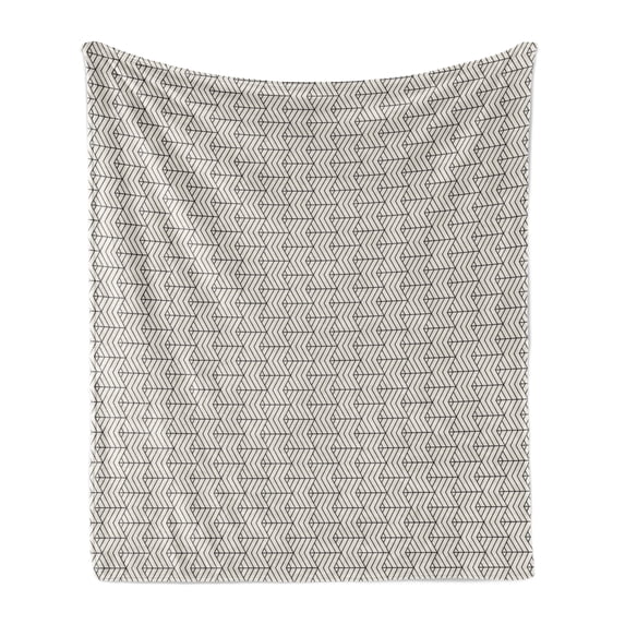 Geometric Soft Flannel Fleece Throw Blanket, Angled Lines Optical Illusion 3D Style Cubes Pattern Diagonal Stripes, Cozy Plush for Indoor and Outdoor Use, 60" x 80", Beige Charcoal Grey, by Ambesonne