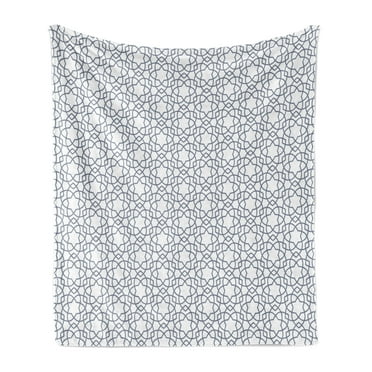 Geometric Soft Flannel Fleece Throw Blanket, Asanoha Pattern with Intertwined Lines Traditional Japanese Hemp Leaf Design, Cozy Plush for Indoor and Outdoor Use, 70" x 90", Grey White, by Ambesonne