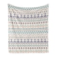 thumbnail image 1 of Geometric Soft Flannel Fleece Throw Blanket, Aztec Motifs Triangles Squares Folk Inspiration Tribal Image, Cozy Plush for Indoor and Outdoor Use, 60" x 80", Mint Dark Blue Peach, by Ambesonne, 1 of 5