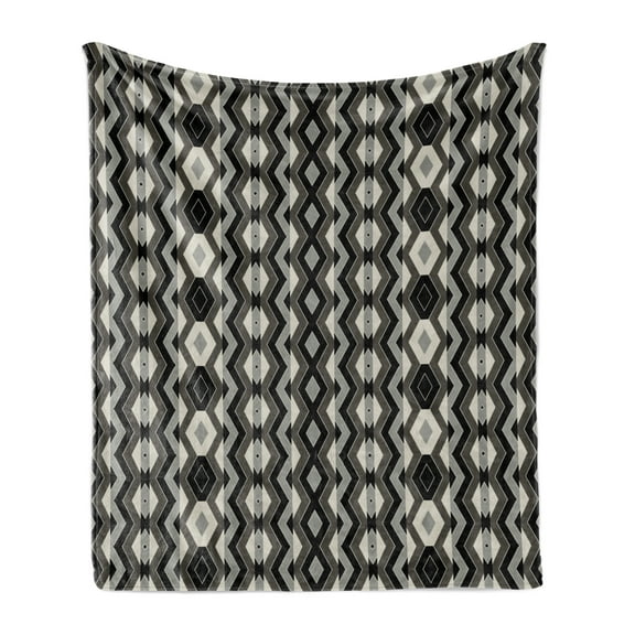 Geometric Soft Flannel Fleece Throw Blanket, Aztec Tribal Folk Zigzags Chevron Traditional Bohemian, Cozy Plush for Indoor and Outdoor Use, 70" x 90", Charcoal Grey Black, by Ambesonne