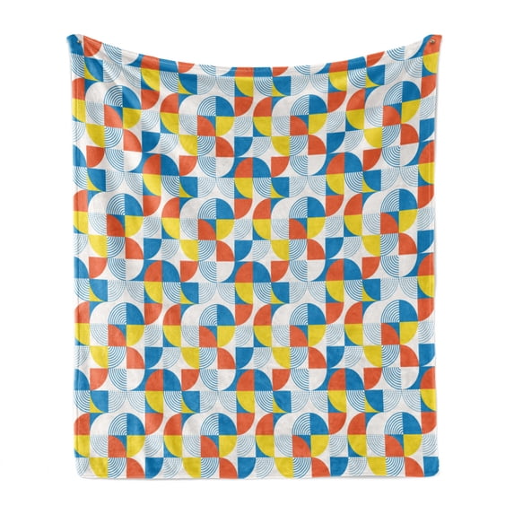 Geometric Soft Flannel Fleece Throw Blanket, Bauhaus Inspired Intersected Circular Shapes of Color Blocks and Dotted Lines, Cozy Plush for Indoor and Outdoor Use, 60" x 80", Multicolor, by Ambesonne