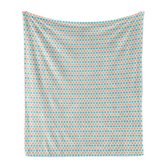 Geometric Soft Flannel Fleece Throw Blanket, Big Dots Circles Rows in Pastel Color Shades Repeating Spots Pattern, Cozy Plush for Indoor and Outdoor Use, 50" x 70", Coral and Pale Blue, by Ambesonne