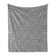 thumbnail image 1 of Geometric Soft Flannel Fleece Throw Blanket, Checkered Pattern Groovy Image Inspired with Hallucinatory Shapes, Cozy Plush for Indoor and Outdoor Use, 50" x 60", White and Charcoal Grey, by Ambesonne, 1 of 5