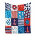 thumbnail image 1 of Geometric Soft Flannel Fleece Throw Blanket, Checkered Style Nautical Elements Composition with Anchor Helm and Fish Motifs, Cozy Plush for Indoor and Outdoor Use, 70" x 90", Multicolor, by Ambesonne, 1 of 6