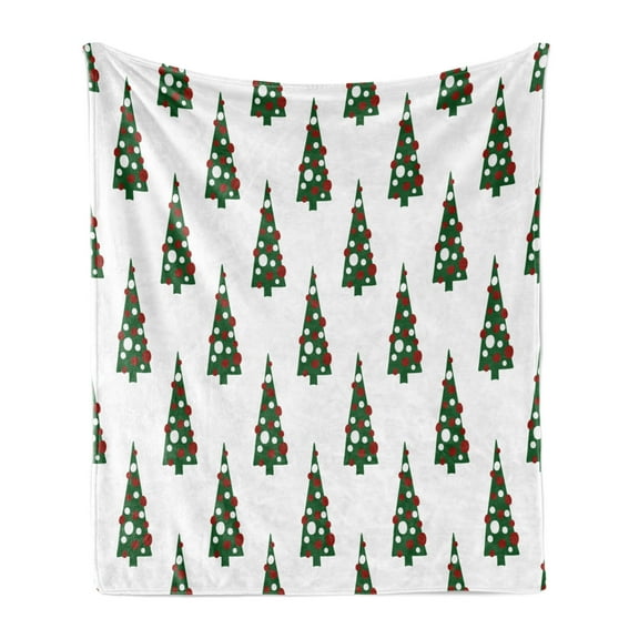 Geometric Soft Flannel Fleece Throw Blanket, Christmas Tree Pattern Celebration Presents Traditional Holiday, Cozy Plush for Indoor and Outdoor Use, 60" x 80", Hunter Green Ruby White, by Ambesonne