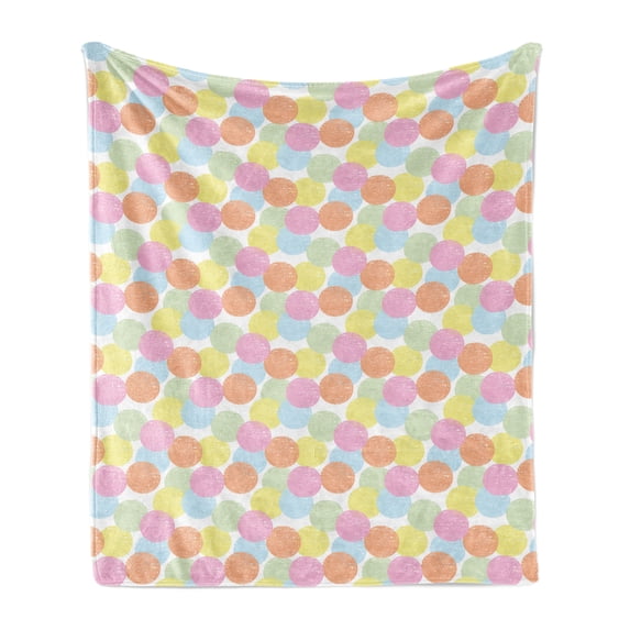 Geometric Soft Flannel Fleece Throw Blanket, Circular Motifs Pastel Tones Overlapping Circles, Cozy Plush for Indoor and Outdoor Use, 60" x 80", Multicolor, by Ambesonne