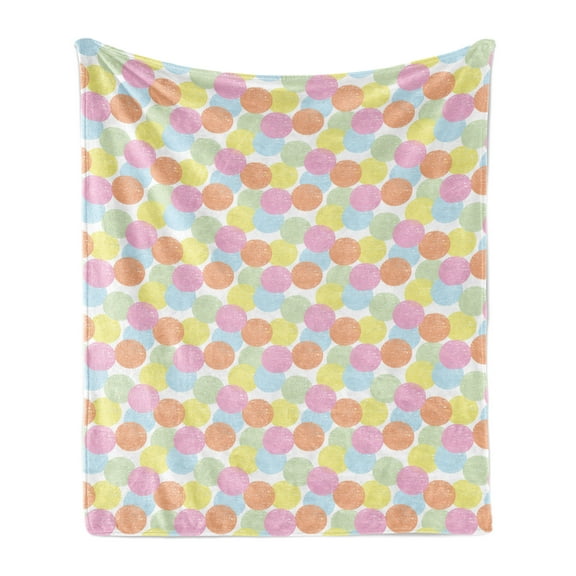Geometric Soft Flannel Fleece Throw Blanket, Circular Motifs Pastel Tones Overlapping Circles, Cozy Plush for Indoor and Outdoor Use, 70" x 90", Multicolor, by Ambesonne