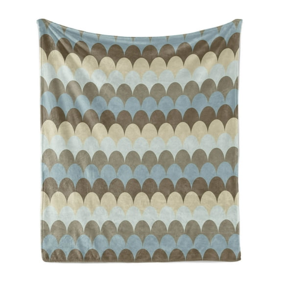 Geometric Soft Flannel Fleece Throw Blanket, Circular Patterned Sea Concept Oval Shaped Wave Design Nautical Inspirations, Cozy Plush for Indoor and Outdoor Use, 70" x 90", Multicolor, by Ambesonne