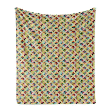 Geometric Soft Flannel Fleece Throw Blanket, Circular Tile Arrangement Abstract Modern Design Rainbow Colored Illustration, Cozy Plush for Indoor and Outdoor Use, 70" x 90", Multicolor, by Ambesonne