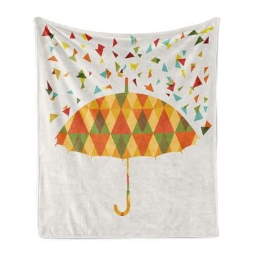 Geometric Soft Flannel Fleece Throw Blanket, Colored Triangles Like Raindrops Absract and Fashion Mosaic Umbrella Art Print, Cozy Plush for Indoor and Outdoor Use, 60" x 80", Multicolor, by Ambesonne