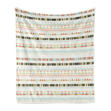 Geometric Soft Flannel Fleece Throw Blanket, Soft Colored Tribal Arrangement with Horizontally Aligned Lines Arrows Pattern, Cozy Plush for Indoor and Outdoor Use, 50" x 60", Multicolor, by Ambesonne