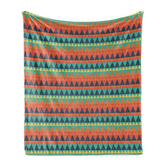 Geometric Soft Flannel Fleece Throw Blanket, Colorful Depiction of Continuous Triangular Shapes Like Mountain Range Art, Cozy Plush for Indoor and Outdoor Use, 50" x 60", Multicolor, by Ambesonne