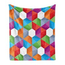 Geometric Soft Flannel Fleece Throw Blanket, Colorful Retro Geometric Triangle and Polygonal Mosaic Pattern Interior Design, Cozy Plush for Indoor and Outdoor Use, 50" x 60", Multicolor, by Ambesonne