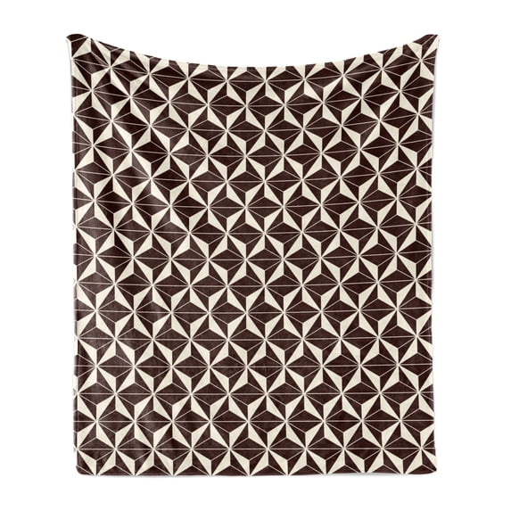 Geometric Soft Flannel Fleece Throw Blanket, Contemporary Abstract Pattern with Contrast Colored Triangle Tiles, Cozy Plush for Indoor and Outdoor Use, 50" x 60", Seal Brown and Cream, by Ambesonne