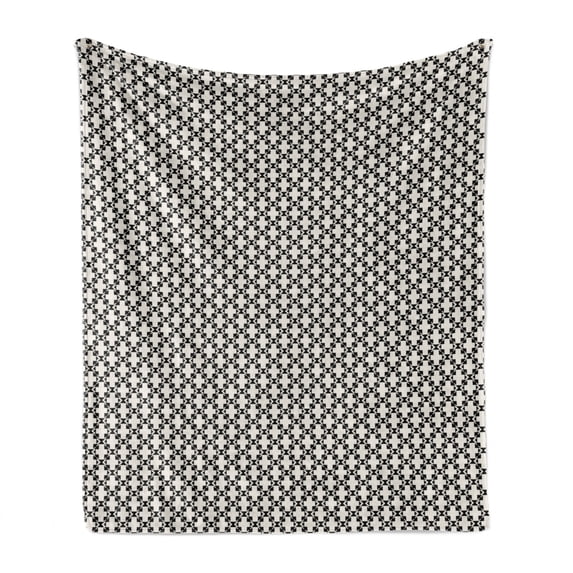 Geometric Soft Flannel Fleece Throw Blanket, Creative Design Rhombus Shape Grid Repeating Pattern Illustration, Cozy Plush for Indoor and Outdoor Use, 50" x 70", Charcoal Grey Eggshell, by Ambesonne