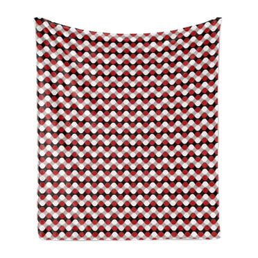 Geometric Soft Flannel Fleece Throw Blanket, Curved Lines with Bicolor Oval Shapes Abstract Flow Themed Pattern, Cozy Plush for Indoor and Outdoor Use, 70" x 90", Vermilion Grey White, by Ambesonne