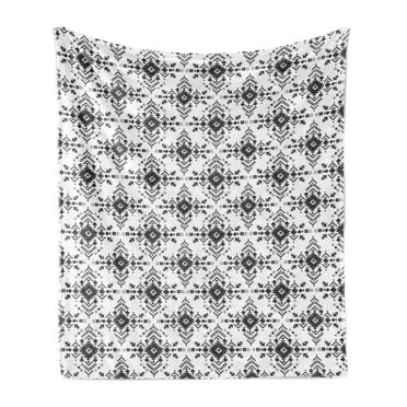 Geometric Soft Flannel Fleece Throw Blanket, Demonstration of Monochrome Style Triangles Squares and Zigzags, Cozy Plush for Indoor and Outdoor Use, 50" x 70", Dark Taupe Grey White, by Ambesonne