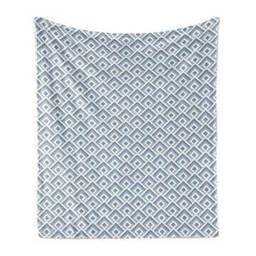 Geometric Soft Flannel Fleece Throw Blanket, Diagonal Entwined Nested Squares Pattern Classical Repeating Design, Cozy Plush for Indoor and Outdoor Use, 50" x 70", Slate Blue Blue White, by Ambesonne