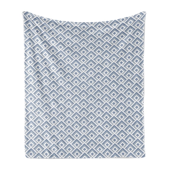 Geometric Soft Flannel Fleece Throw Blanket, Diagonal Entwined Nested Squares Pattern Classical Repeating Design, Cozy Plush for Indoor and Outdoor Use, 70" x 90", Slate Blue Blue White, by Ambesonne