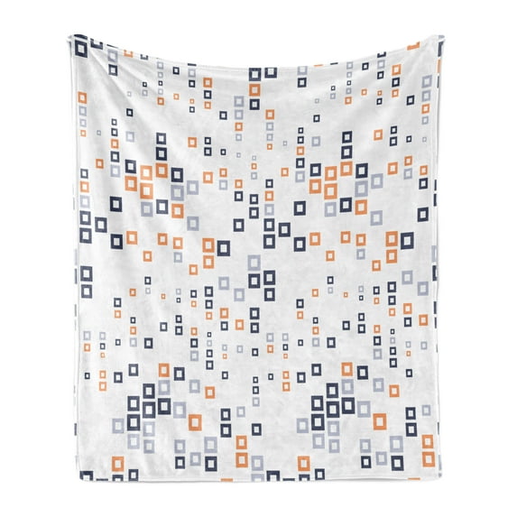 Geometric Soft Flannel Fleece Throw Blanket, Digital Hightech Style Fractal Square in Various Size Urban, Cozy Plush for Indoor and Outdoor Use, 70" x 90", Pale Orange Dark Blue, by Ambesonne