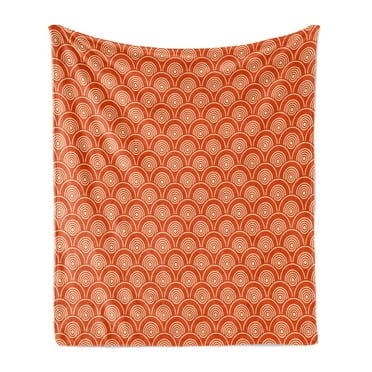 Geometric Soft Flannel Fleece Throw Blanket, Eastern Half Circle Pattern Abstract Geometric Shapes Japanese Kimono, Cozy Plush for Indoor and Outdoor Use, 60" x 80", Orange Pale Yellow, by Ambesonne