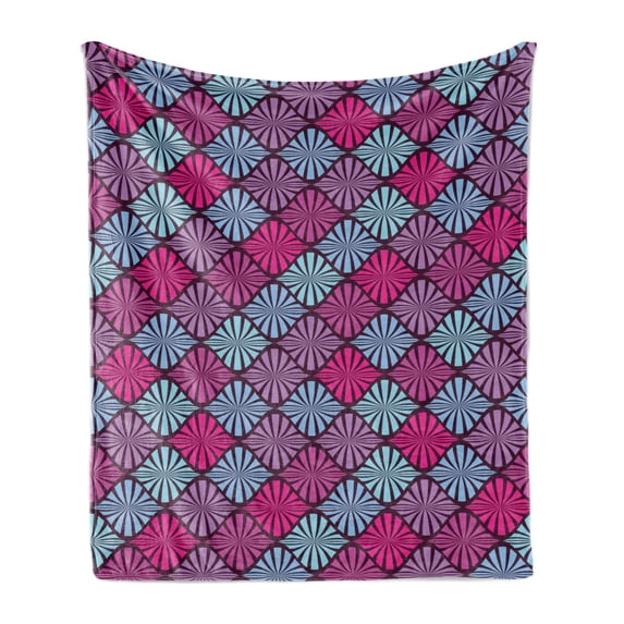 Geometric Soft Flannel Fleece Throw Blanket, Fashion Feminine Vintage Style Wild Folk Modern Motif, Cozy Plush for Indoor and Outdoor Use, 70" x 90", Aqua Magenta Violet, by Ambesonne
