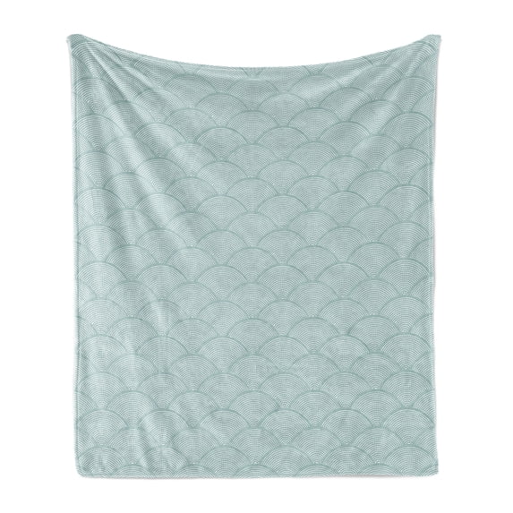 Geometric Soft Flannel Fleece Throw Blanket, Fish Scale Pattern Half Circles Dots Geometric Arrangement Circular Motifs, Cozy Plush for Indoor and Outdoor Use, 70" x 90", Seafoam White, by Ambesonne