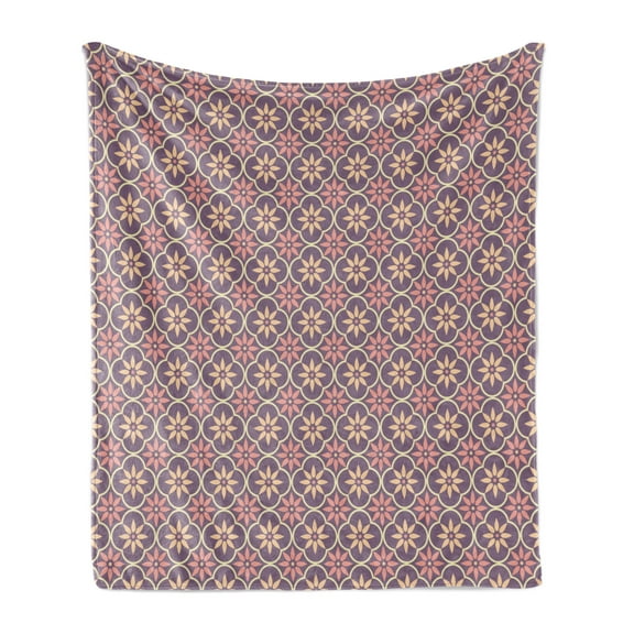 Geometric Soft Flannel Fleece Throw Blanket, Floral Arrangement Oriental Middle Eastern Motifs Vintage Palette, Cozy Plush for Indoor and Outdoor Use, 50" x 60", Pale Orange Mauve Coral, by Ambesonne