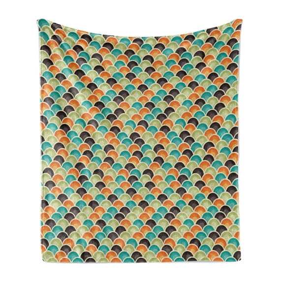 Geometric Soft Flannel Fleece Throw Blanket, Funky Disc Shaped Repeating Half Circles Swirled Colorful Stripes Urban Design, Cozy Plush for Indoor and Outdoor Use, 50" x 70", Multicolor, by Ambesonne