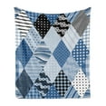 thumbnail image 1 of Geometric Soft Flannel Fleece Throw Blanket, Geometrical Diamond Shaped Lines with Various Nostalgic Fashioned Old Pattern, Cozy Plush for Indoor and Outdoor Use, 60" x 80", Blue Black, by Ambesonne, 1 of 6