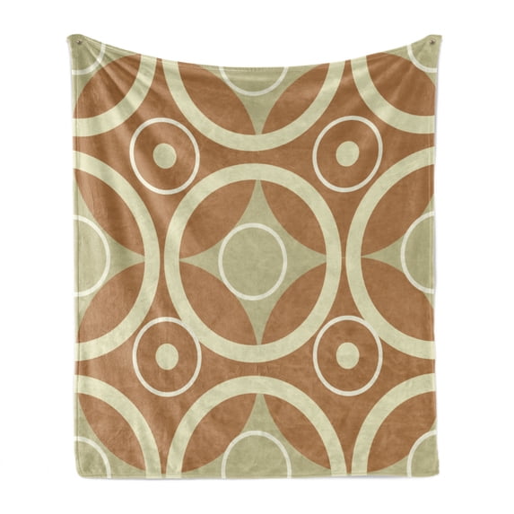 Geometric Soft Flannel Fleece Throw Blanket, Graphic Retro Pattern with Intersected Contrast Circles in Symmetrical Harmony, Cozy Plush for Indoor and Outdoor Use, 50" x 60", Multicolor, by Ambesonne