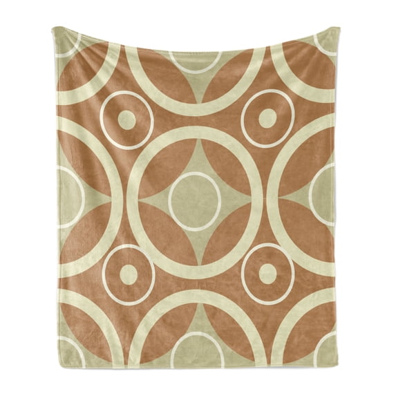 Geometric Soft Flannel Fleece Throw Blanket, Graphic Retro Pattern with Intersected Contrast Circles in Symmetrical Harmony, Cozy Plush for Indoor and Outdoor Use, 60" x 80", Multicolor, by Ambesonne