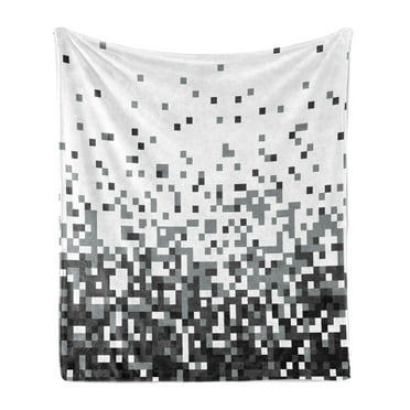 Geometric Soft Flannel Fleece Throw Blanket, Graphics Pixel with Little Squares Greyscale Modern Computer Pattern, Cozy Plush for Indoor and Outdoor Use, 50" x 70", Grey Dark Grey White, by Ambesonne