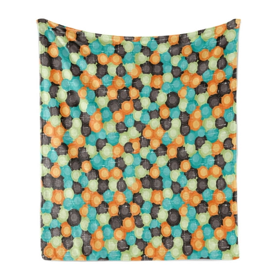 Geometric Soft Flannel Fleece Throw Blanket, Grunge Colorful Circles with Hazy Effects Odd Disc Shaped Ovals Retro Design, Cozy Plush for Indoor and Outdoor Use, 50" x 60", Multicolor, by Ambesonne