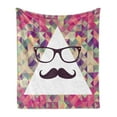 thumbnail image 1 of Geometric Soft Flannel Fleece Throw Blanket, Hipster Mustache and Glasses White Triangle Mosaic Background Funny Art Print, Cozy Plush for Indoor and Outdoor Use, 70" x 90", Multicolor, by Ambesonne, 1 of 5