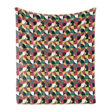 Geometric Soft Flannel Fleece Throw Blanket, Illustration of Colorful Circles and Triangles, Cozy Plush for Indoor and Outdoor Use, 50" x 60", Multicolor, by Ambesonne