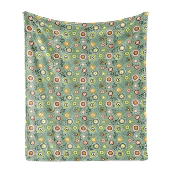Geometric Soft Flannel Fleece Throw Blanket, Illustration of Heart and Dot Shaped Abstract Contemporary Art, Cozy Plush for Indoor and Outdoor Use, 50" x 70", Multicolor, by Ambesonne
